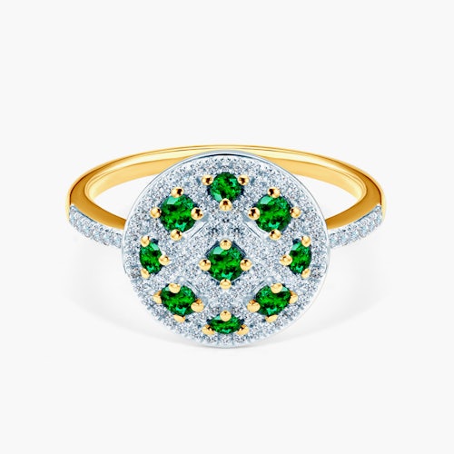 Pierścionek SAVICKI: dwukolorowe złoto, szmaragdy, diamenty